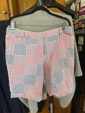 Talbots Short Women 14 Cotton Bermuda Plaid Red Blue White Striped